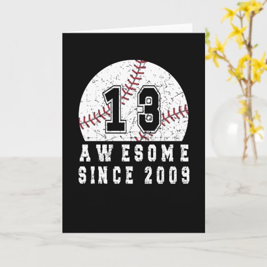 Carte 13ème Anniversaire Né En 2009 Baseball Boy 13 An (Fleur jaune)
