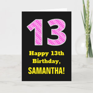 Carte 13ème anniversaire : Pink Stripes and Hearts "13" 