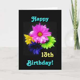 Carte 13ème Marguerites de néon d'anniversaire