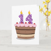 Carte 14 ans sur le gâteau d'anniversaire (Fleur jaune)
