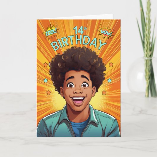 Carte 14e anniversaire Africain-Américain Ado Boy Pop Ar (Devant)