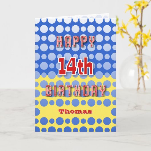 Carte 14e anniversaire ajouter cercles de nom motif (Fleur jaune)