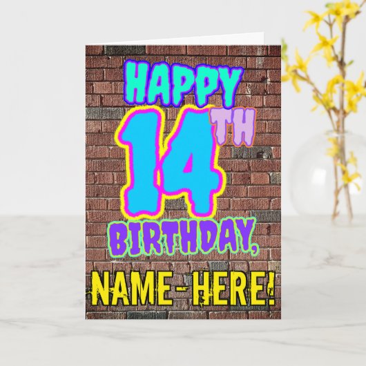 Carte 14e anniversaire - Amusant, Graffiti urbain inspir (Fleur jaune)