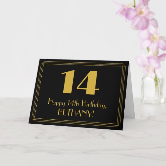 Carte 14e anniversaire : Art Déco Inspiré Look "14" + No (Orchidée)