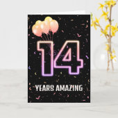 Carte 14e anniversaire Ballons et Confetti (Fleur jaune)