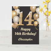 Carte 14e anniversaire Ballons Noir et Or Confetti (Fleur jaune)