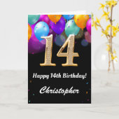 Carte 14e anniversaire Ballons noirs et dorés (Fleur jaune)