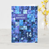 Carte 14e anniversaire, Carrés bleus, (Fleur jaune)