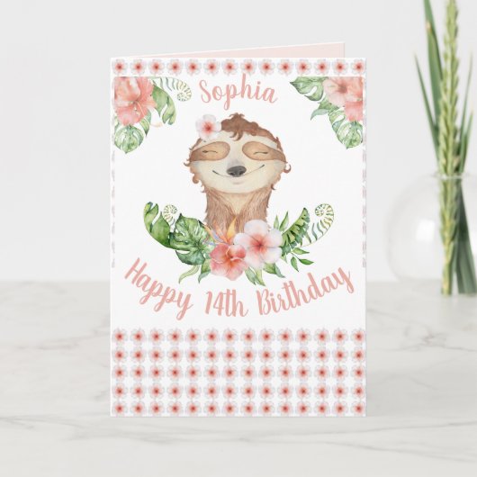 Carte 14e anniversaire de la petite fille Sloth (Devant)