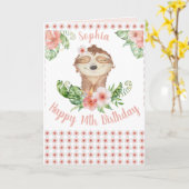 Carte 14e anniversaire de la petite fille Sloth (Fleur jaune)
