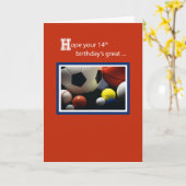 Carte 14e Anniversaire de tous les sports, Balls, Rouge (Fleur jaune)