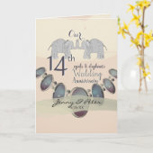 Carte 14e anniversaire du Mariage Eléphants & Opales Bla (Fleur jaune)