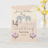Carte 14e anniversaire du Mariage Opals & Eléphants (Fleur jaune)