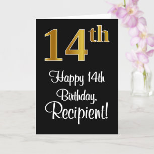Carte 14e anniversaire ~ Elégant Luxueux Faux Gold Look 