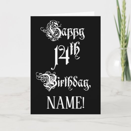 Carte 14e anniversaire : Fancy, Elegant Script + Nom per (Devant)