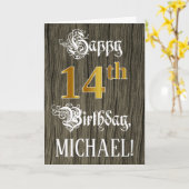 Carte 14e anniversaire : Faux Gold Look + Faux Wood Moti (Fleur jaune)