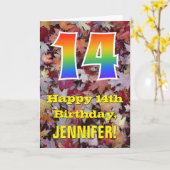 Carte 14e anniversaire; feuilles d'automne rustiques; ar (Fleur jaune)