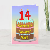 Carte 14e anniversaire — Fun Cake & Candles, avec nom pe (Devant)