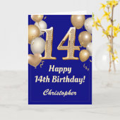 Carte 14e anniversaire Marine Bleu et Ballons d'or Confe (Fleur jaune)