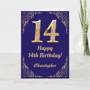 Carte 14e anniversaire Marine Blue and Gold Parties scin