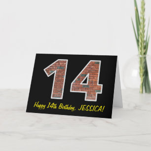 Carte 14e anniversaire - Motif de mur de briques "14" av
