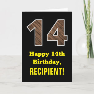 Carte 14e anniversaire : Nom, Faux Wood Grain Motif "14"