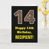 Carte 14e anniversaire : Nom, Motif Faux Wood Grain "14" (Fleur jaune)