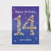Carte 14e anniversaire - Numéro 14 en étoiles - Bleu - 1 (Devant)