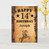Carte 14e anniversaire Pays rustique Western Cowboy Hors (Fleur jaune)