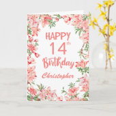 Carte 14e anniversaire Peach Peonies rose Aquarelle Flor (Fleur jaune)