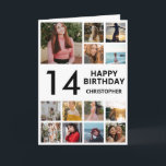 Carte 14e anniversaire Photo Collage 13 Photos Noir Blan<br><div class="desc">14th Happy Birthday Photo Collage 13 Photos Carte d'anniversaire noir et blanc pour n'importe quel âge. 1er 13ème 15ème 16ème 18ème 20ème 21ème 30ème 40ème 50ème 60ème 70ème 80ème 90ème 100ème, tout âge. Pour plus de personnalisation, cliquez sur le bouton "Customiser" et utilisez notre outil de conception pour modifier ce...</div>