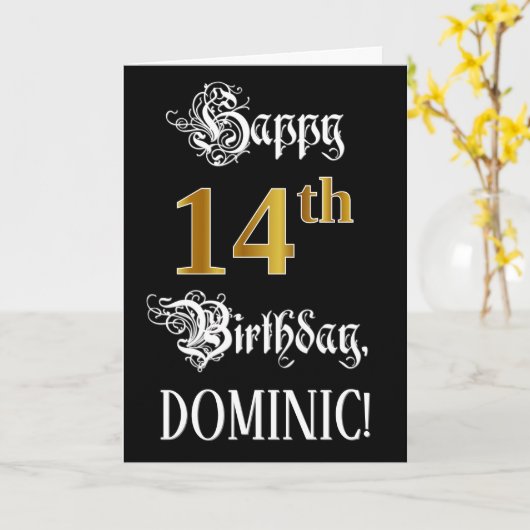 Carte 14e anniversaire — Script fantaisie; Faux Gold Loo (Fleur jaune)