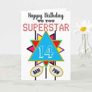 Carte 14e Anniversaire Superstar Bleu TOUT ÂGE