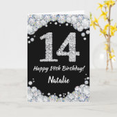 Carte 14e Birthday Black and Silver Glitter (Fleur jaune)