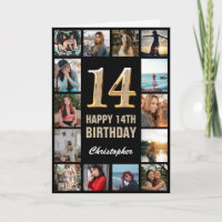 14e Joyeux Anniversaire Black and Gold Photo Colla