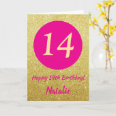 Carte 14e Joyeux anniversaire Hot rose et Parties scinti (Fleur jaune)