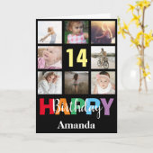 Carte 14e Joyeux Anniversaire Photo Collage Noir moderne (Fleur jaune)