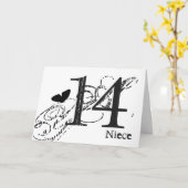 Carte 14ème anniversaire pour une nièce, papillon noir, (Fleur jaune)