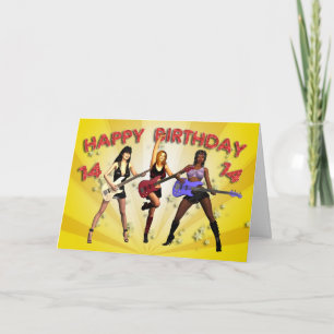 Carte 14th Rockin' birthday with a girl band