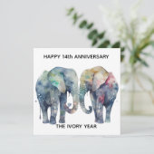 Carte 14th wedding anniversary card elephant (Debout devant)