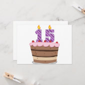 Carte 15 ans sur le gâteau d'anniversaire (Devant/Arrière en situation)