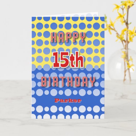 Carte 15e anniversaire ajouter cercles de nom motif (Fleur jaune)