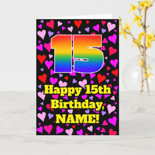 Carte 15e anniversaire : Amour Hearts Motif, Arc-en-ciel