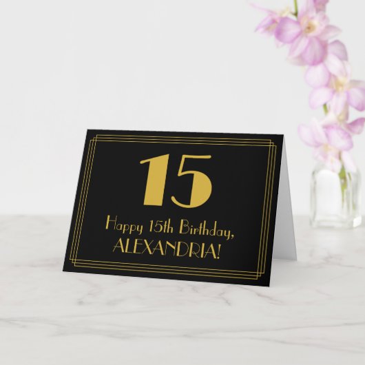 Carte 15e anniversaire : Art Déco Inspiré Look "15" + No (Orchidée)