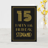 Carte 15e anniversaire : Art Déco Inspiré Look "15" & No (Fleur jaune)
