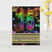 Carte 15e anniversaire avec feux d'artifice et bulles (Fleur jaune)