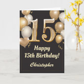 Carte 15e anniversaire Ballons Noir et Or Confetti (Fleur jaune)