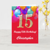 Carte 15e anniversaire Ballons rouges et dorés (Fleur jaune)