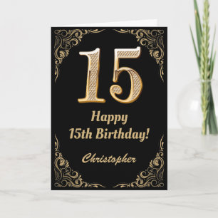 Carte 15e anniversaire Black and Gold Parties scintillan