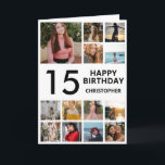 Carte 15e anniversaire Collage photo 13 photos noir blan<br><div class="desc">15e Joyeux Anniversaire Photo Collage 13 Photos Carte d'Anniversaire Noir et Blanc pour n'importe quel âge. 1er 13ème 15ème 16ème 18ème 20ème 21ème 30ème 40ème 50ème 60ème 70ème 80ème 90ème 100ème, tout âge. Pour plus de personnalisation, cliquez sur le bouton "Customiser" et utilisez notre outil de conception pour modifier ce...</div>